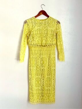 ASOS long sleeve yellow lace midi dress